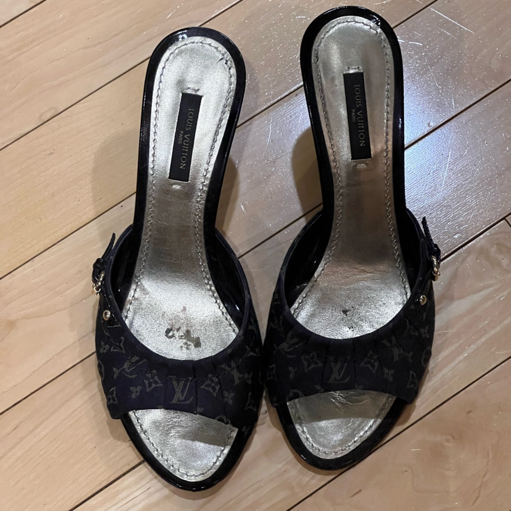 Louis Vuitton monogram sandals heels, size 37 1/2